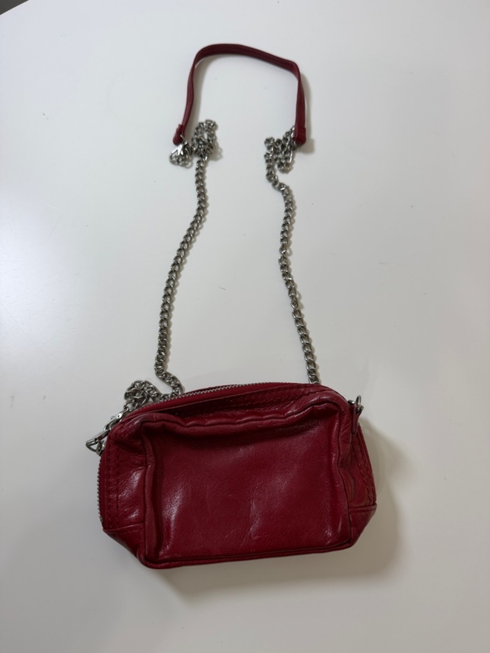 HOBO Mini Crossbody‎ Bag Womens Small Red Y2K Leather Silver Chain Strap